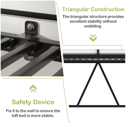 VECELO Metal Loft Bed Twin Size, Heavy Duty Bedframe with Removable Ladder and Safety Guardrail, Space-Saving, Noise Free, No Box Spring Needed, Black