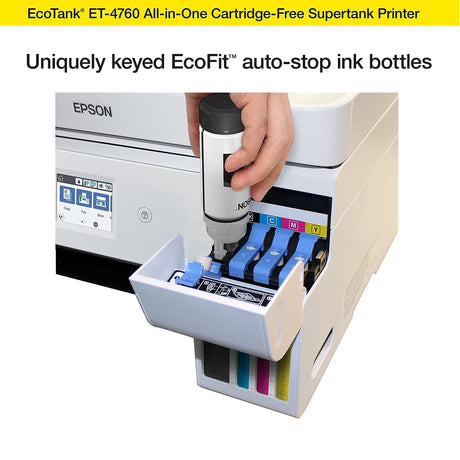 Epson EcoTank ET-4760 Wireless Color All-in-One Cartridge-Free Supertank Printer with Scanner, Copier, Fax, ADF and Ethernet - White Epson
