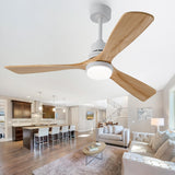 Ceversa 52 Inch Solid Wood Ceiling Fan with Light and Remote Control,3 Blades Natural Wood Modern Ceiling Fan Craftmade Noiseless Quiet for Living Room Bedroom Farmhouse Indoor Outdoor Ceversa