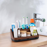 GFWARE Wood Toothbrush Holders for Bathrooms Countertop Organizer - Detachable 7 Slots Kid Bathroom Decor and Accessories, Wooden Bathroom Sink Storage Organization, Caddy, Tray, Brown GFWARE