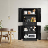 Wanfu Metal Storage Cabinet, 71" Locking Storage Cabinet with Adjustable Shelves and 2 Drawers, Steel Storage Cabinet for Office, Garage, Home, School, Utility Room(Black) Wanfu