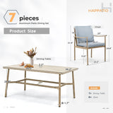 HAPPATIO 7-Piece Outdoor Dining Set for 6, Aluminum Patio Dining Set Includes 6 Dining Chairs and 1 Large Rectangular Table with Umbrella Hole, Patio Furniture Set for Lawn, Porch, Backyard, Brown HAPPATIO