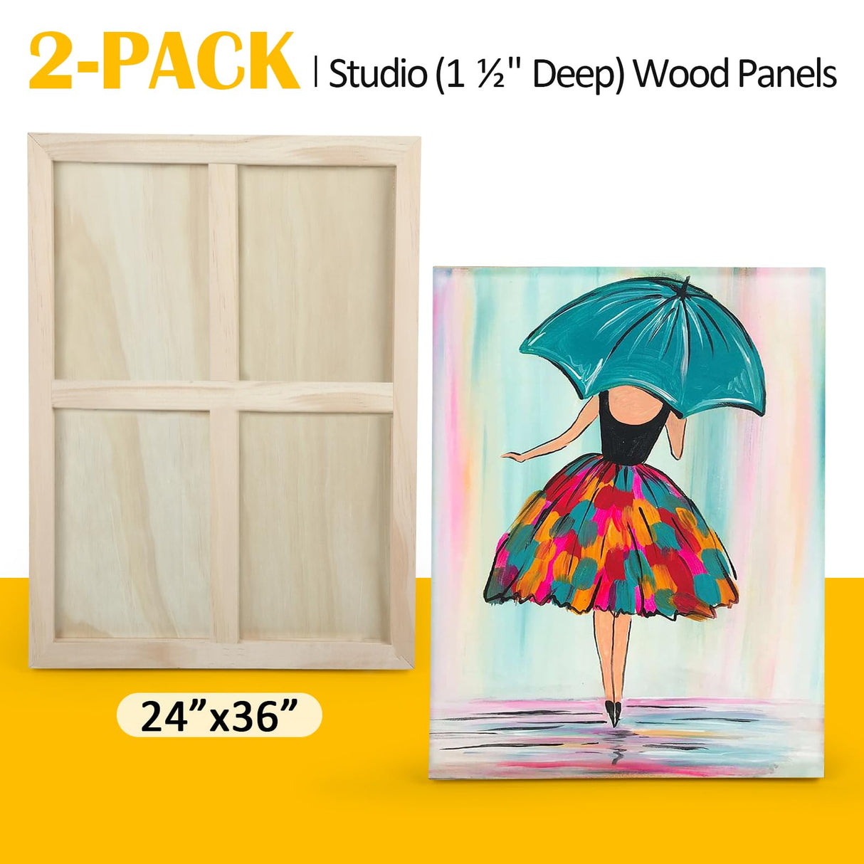 Falling in Art 2 Pack Unfinished Wooden Canvas Panels, 24x36 Gallery Birch Wood Panels Kit, 1 1/2" Deep Art Cradle Boards for Acrylic Painting, Pouring and Burning Falling in Art