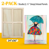 Falling in Art 2 Pack Unfinished Wooden Canvas Panels, 24x36 Gallery Birch Wood Panels Kit, 1 1/2" Deep Art Cradle Boards for Acrylic Painting, Pouring and Burning Falling in Art