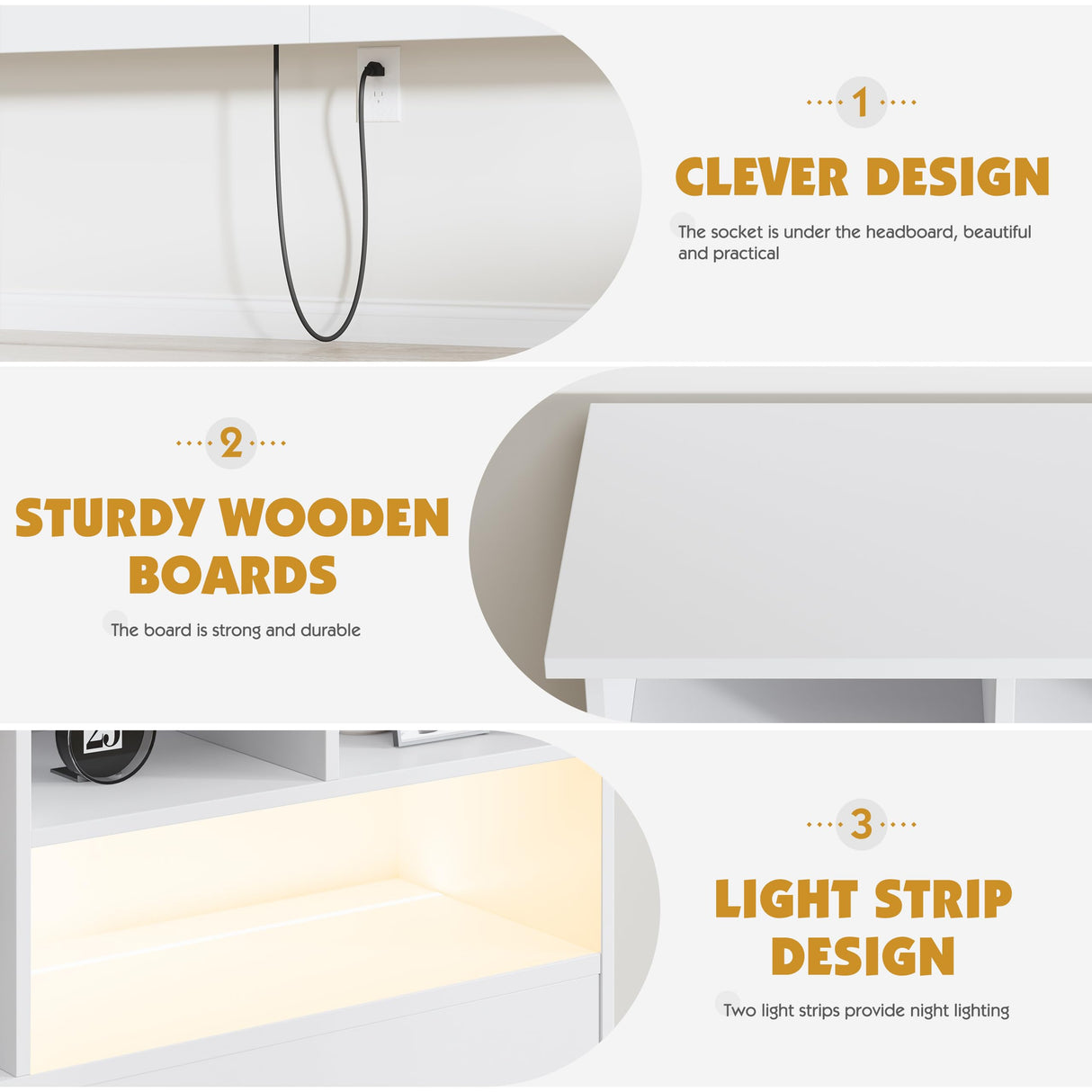 AYEASY Queen/Full Size Headboard Only for Bedroom, Wood Bookcase Headboard with Charging Station & 2 LED Lights, Stylish Queen Headboard for Queen Size Bed, Noise-free HeadBoard with Storage, White AYEASY