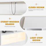 AYEASY Queen/Full Size Headboard Only for Bedroom, Wood Bookcase Headboard with Charging Station & 2 LED Lights, Stylish Queen Headboard for Queen Size Bed, Noise-free HeadBoard with Storage, White AYEASY