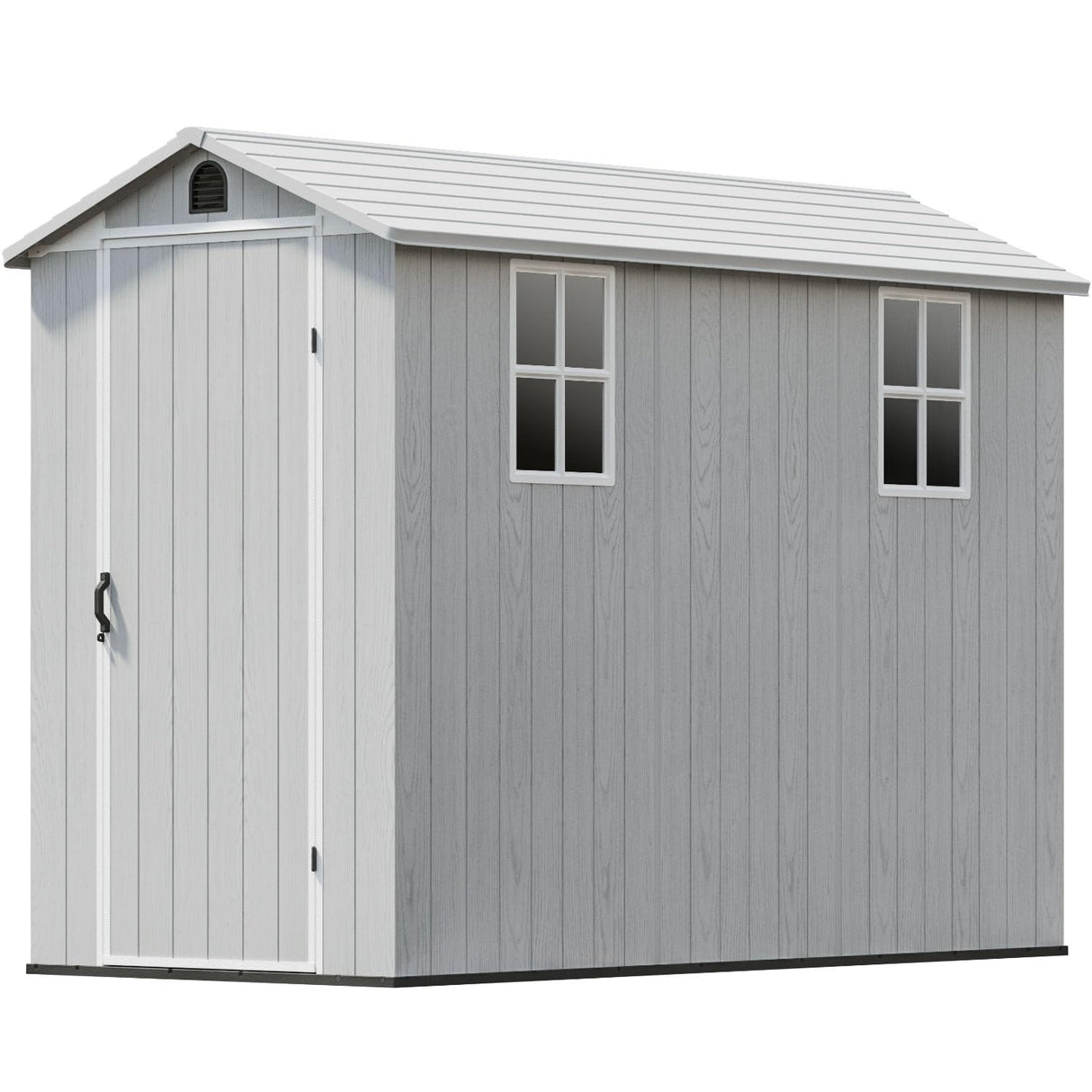 Patiowell 4 x 8 FT Plastic Outdoor Storage Shed with Floor, Resin Outside Tool Shed with Two Windows and Lockable Door for Garden, Backyard, Tool Storage Use, Easy to Install, Light Grey(Fit-it Shed) Patiowell