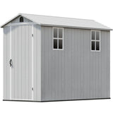 Patiowell 4 x 8 FT Plastic Outdoor Storage Shed with Floor, Resin Outside Tool Shed with Two Windows and Lockable Door for Garden, Backyard, Tool Storage Use, Easy to Install, Light Grey(Fit-it Shed) Patiowell