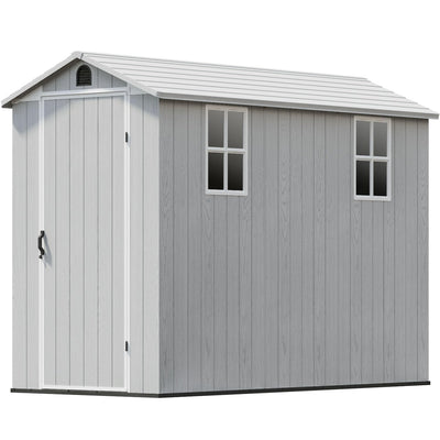 Patiowell 4 x 8 FT Plastic Outdoor Storage Shed with Floor, Resin Outside Tool Shed with Two Windows and Lockable Door for Garden, Backyard, Tool Storage Use, Easy to Install, Light Grey(Fit-it Shed)