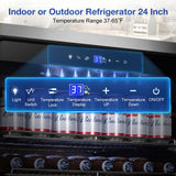 Tylza Outdoor Refrigerator 24 Inch Wide, Stainless Steel Beverage Refrigerator 176 Can for Undercounter Built-in or Freestanding, for Home and Patio, Water Proof, Fast Cooling, Low Noise, 37-65 °F Tylza