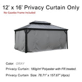 Kozyard Gazebo Privacy Curtain Outdoor Waterproof Sidewall for Hardtop Gazebo, OEM Replacement for Patio Gazebo Curtains for Alexander, Caesar, Rosana and Apollo Model (12ft x 16ft, Gray) Kozyard