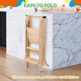 Toddler Tower Foldable - Kids Kitchen Step Stool with 3 Adjustable Heights & Safety Rail, Montessori Tower with Chalkboard for Learning, Standing Tower Helper Stool for Kitchen Counter Sink (Natural) SAUCE ZHAN