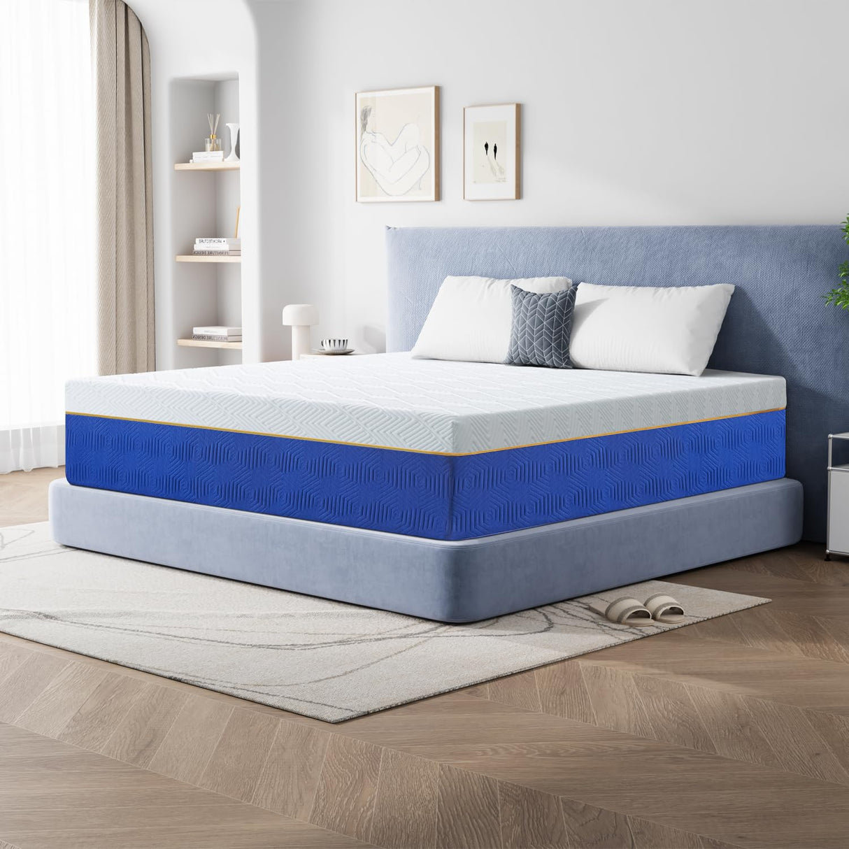 10 Inch Queen Memory Foam Mattress, Cooling Gel Infused Medium Firm Support Mattress for Kids and Adults, Breathable Pressure Relief, Fiberglass Free, 75''L x 54''W, Blue Generic