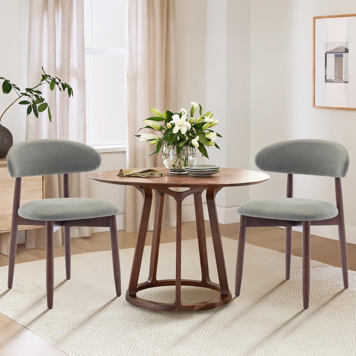 COLAMY Wooden Dining Chairs Set of 2, Modern Fabric Upholstered Kitchen Side Chairs, Farmhouse Dining Room Chair with Foot Pegs, Beige COLAMY