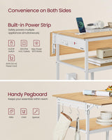 VASAGLE Kitchen Island with Drop Leaf, 47.2" Width Rolling Kitchen Cart with Power Strip, Extendable Worktop, Workbench,Pegboard, Adjustable Shelf, Golden Oak and Cloud White UKKI013Y01 VASAGLE
