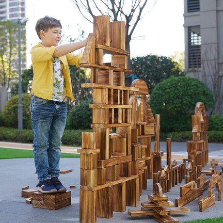 64 pcs Large Outdoor Carbonized Wooden Building Blocks Set for Kids Toddlers 3-12, Giant Carbonized Outside Wooden Blocks Playset for Kindergarten Yard, Jumbo Blocks (jumbo set 2#: 45 lbs (20.7 kg) penepico