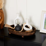 HouseJoy Wooden Decorative Tray-16×11.8" Oval Distressed Coffee Table Tray Decor ，Kitchen Dining Table Serving Tray Home Decor Thanksgiving Table Decor,Wood Beaded Farmhouse Tray for Bathroom Decor HouseJoy