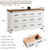 Farmhouse 6 Drawers Dresser for Bedroom, Wood Large Chest of Drawers with Thick Plank Styling, Rustic Closet Dresser for Bedroom or Living Room, Antique White RedLemon