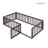 Harper & Bright Designs Twin Walnut Montessori Floor Bed with Fenced Design and Door for Kids Harper & Bright Designs