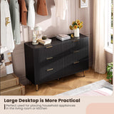 GarveeHome Fluted 6 Drawer Dresser for Bedroom, 47.2 in Wide Modern Chest of Drawers with Deep Drawers, Large Double Dresser TV Stand, Wooden Organizer for Living Room, Hallway, Kids Room, Black GarveeHome