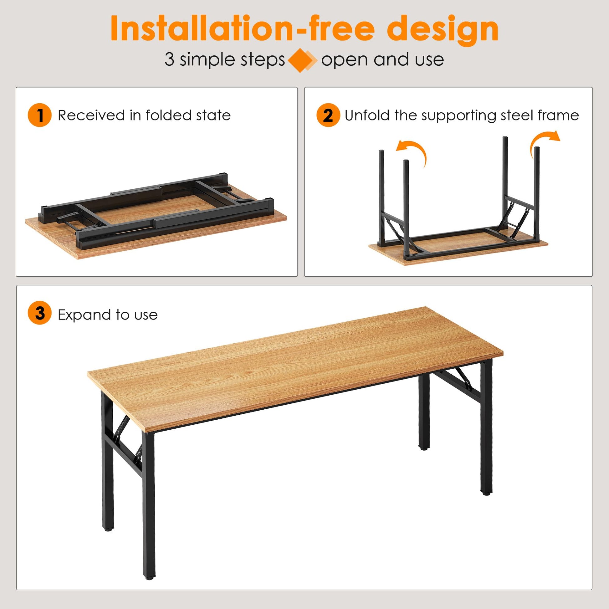 Need Computer Desk Office Desk 62 inches Folding Table with BIFMA Certification Computer Table Workstation No Install Needed, Teak AC5BB-157 - WoodArtSupply