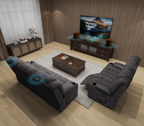 COMHOMA Loveseat Recliner Sofa,Fabric Home Theater Seating Seats,RV Manual Reclining Chair with Bluetooth Speakers,Living Room Furniture Set COMHOMA