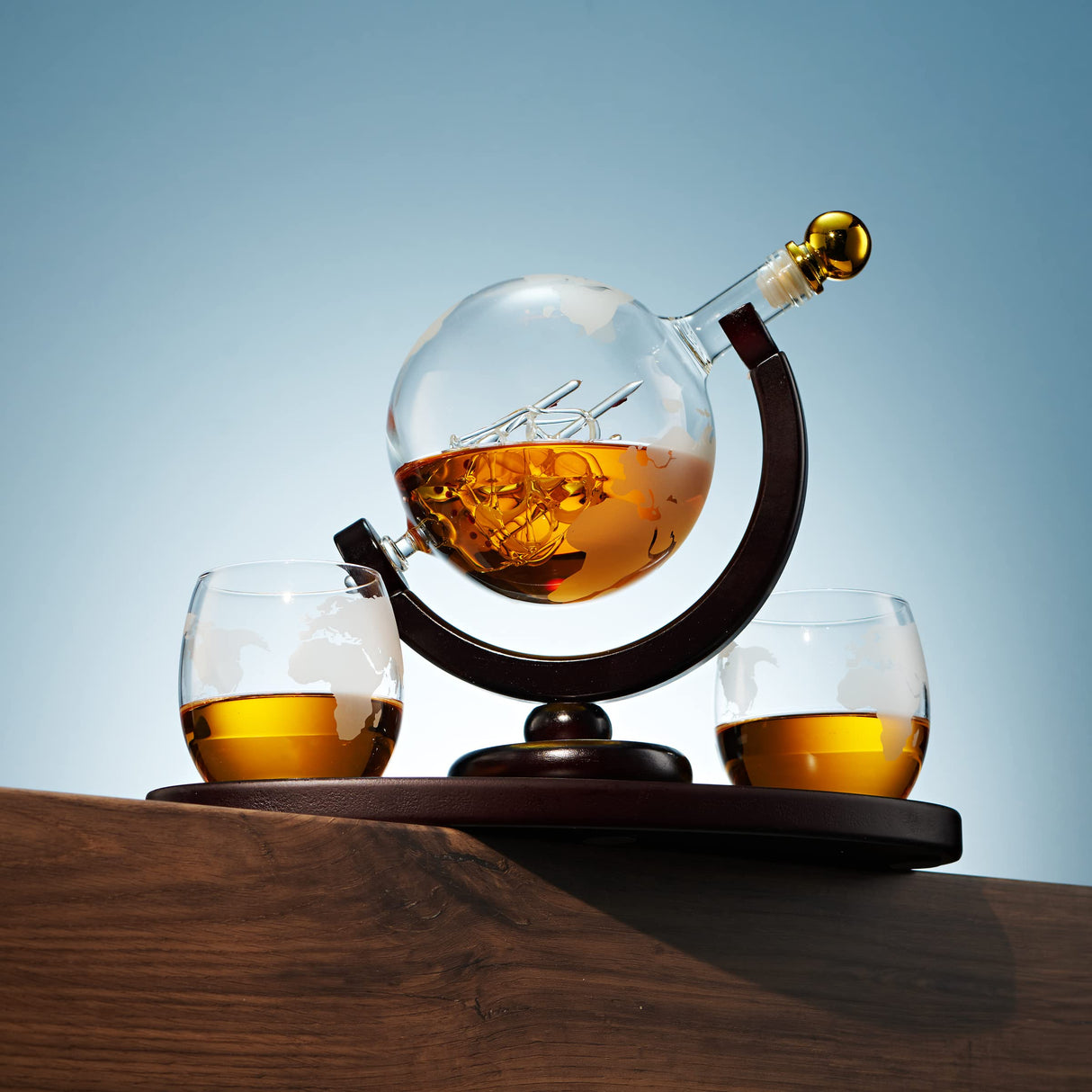 Whiskey Decanter Globe Set with 2 Etched Whiskey Glasses - for Liquor Scotch Bourbon Vodka, Gifts For Men - 850ml Godinger