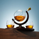 Whiskey Decanter Globe Set with 2 Etched Whiskey Glasses - for Liquor Scotch Bourbon Vodka, Gifts For Men - 850ml Godinger