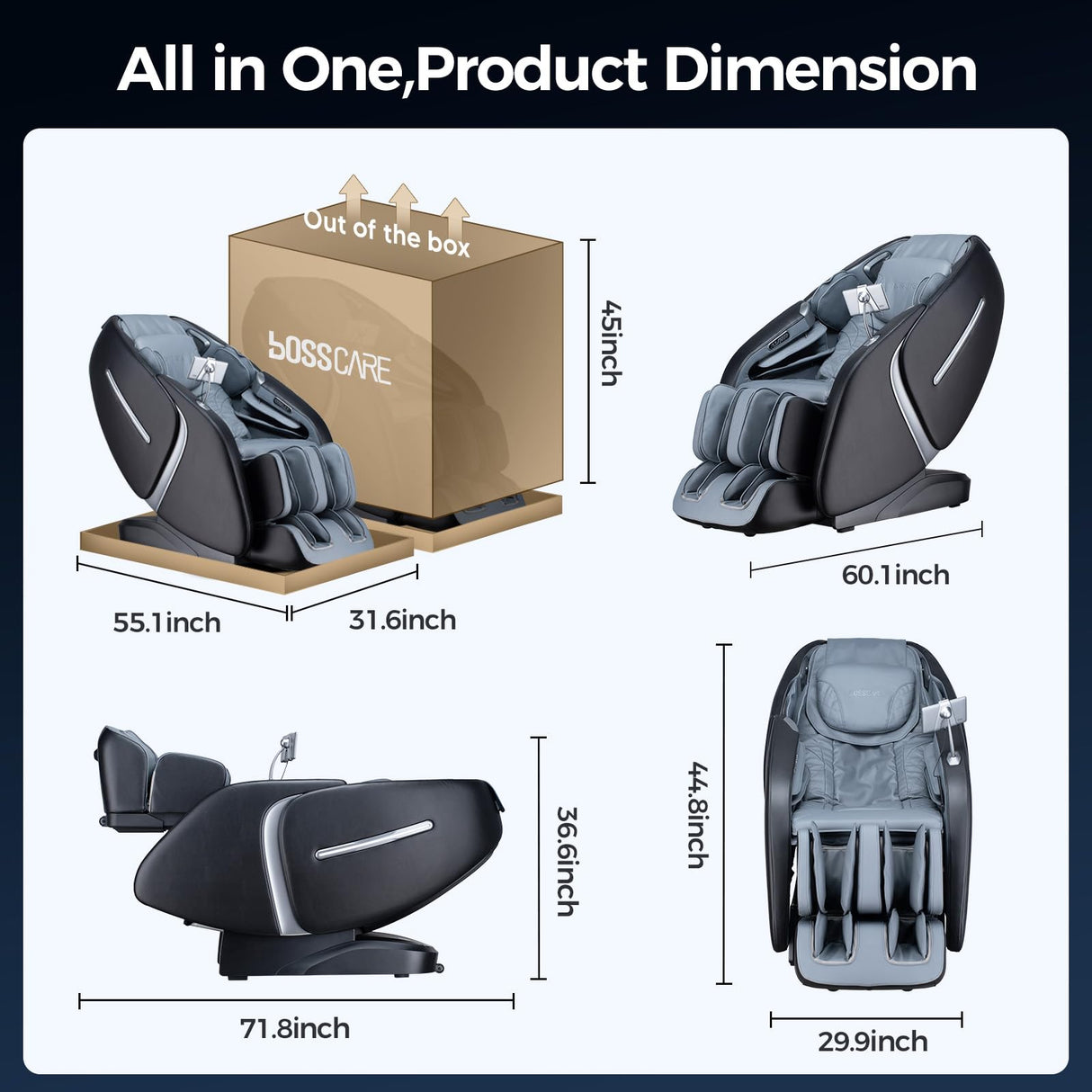 BOSSCARE 2025 4D Massage Chair Full Body Zero Gravity Shiatsu Messager Chair-SL Track AI APP Body Scanning Heating Back Foot Recliner-Massaging Chairs for Office Home BOSSCARE