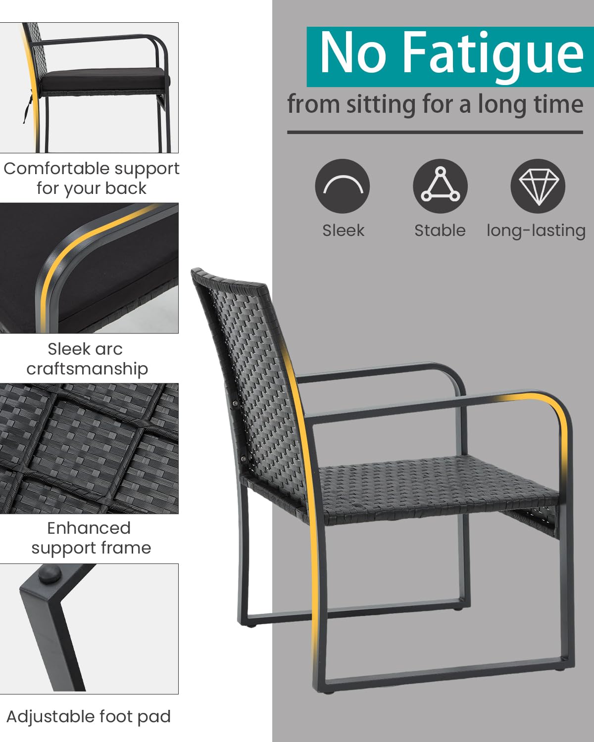 Bezseller 3 Piece Outdoor Patio Furniture Set, Patio Bistro Set Wicker Conversation Set, Modern Rattan Chair with Glass Coffee Table for Backyard, Porches, Poolside, Lawn and Balcony Bezseller