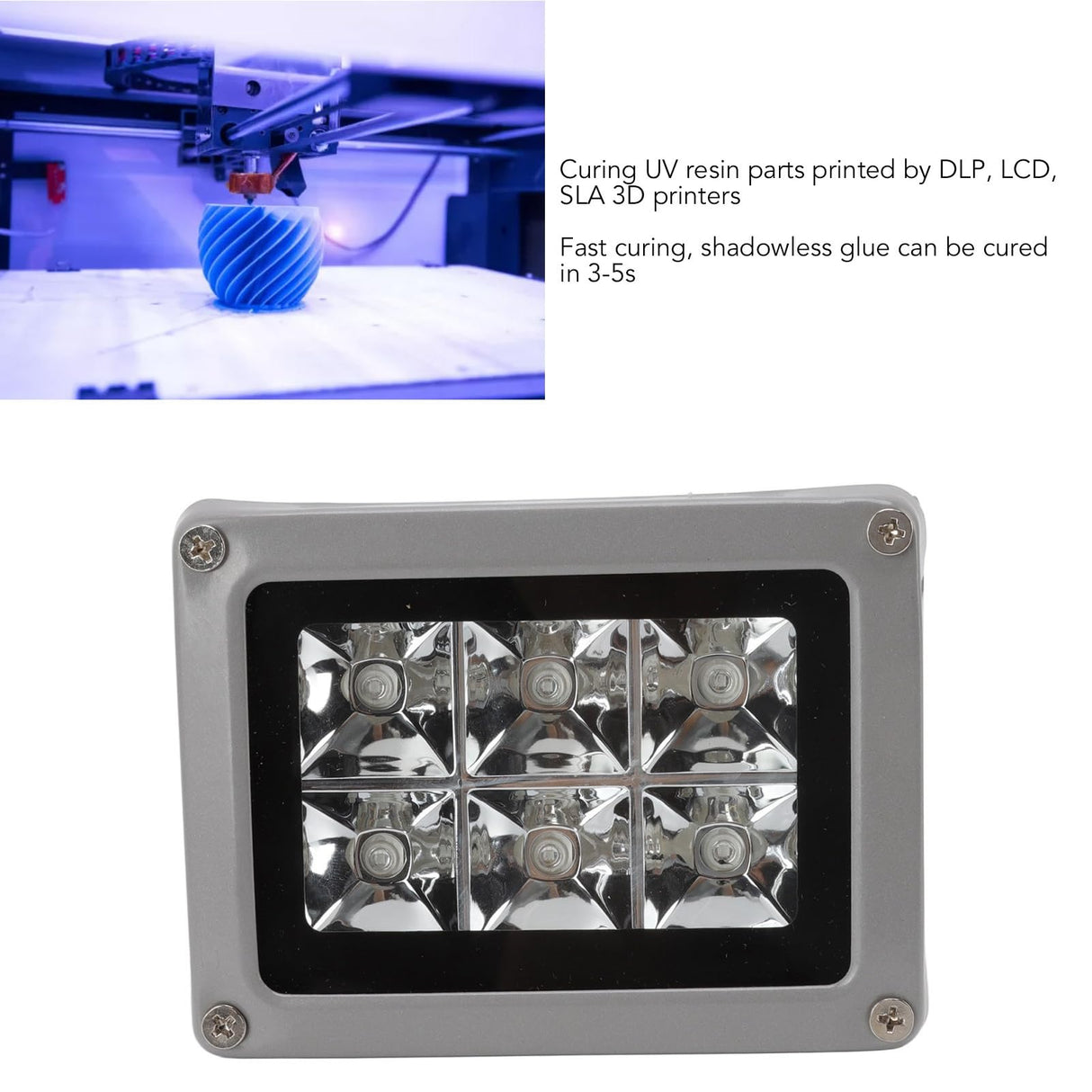 LOCADENCE 3D Printer UV Resin Curing Light, 405Nm Wavelength UV Fast Curing Portable Lamp, Plug and Play, UV Resin Parts for DLP, LCD, SLA 3D Printers Locadence