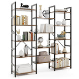 Giantex 5-Tier Industrial Bookshelf, Triple Wide Heavy-Duty Metal Frame Bookcases w/ 14 Open Shelves, Large Floor Standing Display Shelf Rack w/Anti-tip Kits, Storage Shelf for Living Room Study Giantex