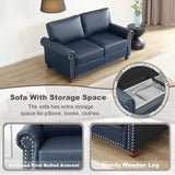 JEEOHEY Faux Leather Sofa Couch,82" Mid Century Modern Couch with Storage Place,Oversized 3 Seater Sofa with Nailhead Trim&Rolled Arm,Deep Seat Comfy Couch for Living Room,Apartment,Office(Navy Blue) JEEOHEY
