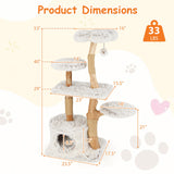 Tangkula Modern Cat Tree, 53 Inch Tall Natural Branch Wooden Cat Tower with Jute Scratching Posts, Plush Perch, Condo, Aesthetic Luxury Solid Wood Flower Cat Tree for Indoor Cats Large Adult (White) Tangkula