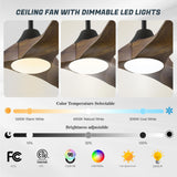 70 inch Large Ceiling Fans with Lights, Outdoor Ceiling Fans for Patios Waterproof, 3 Blades Propeller Wood Ceiling Fans, Smart Ceiling fan with Remote & APP for Indoor Exterior Porch Commercial XCWIIE