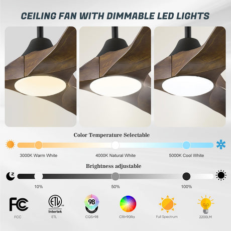 70 inch Large Ceiling Fans with Lights, Outdoor Ceiling Fans for Patios Waterproof, 3 Blades Propeller Wood Ceiling Fans, Smart Ceiling fan with Remote & APP for Indoor Exterior Porch Commercial XCWIIE