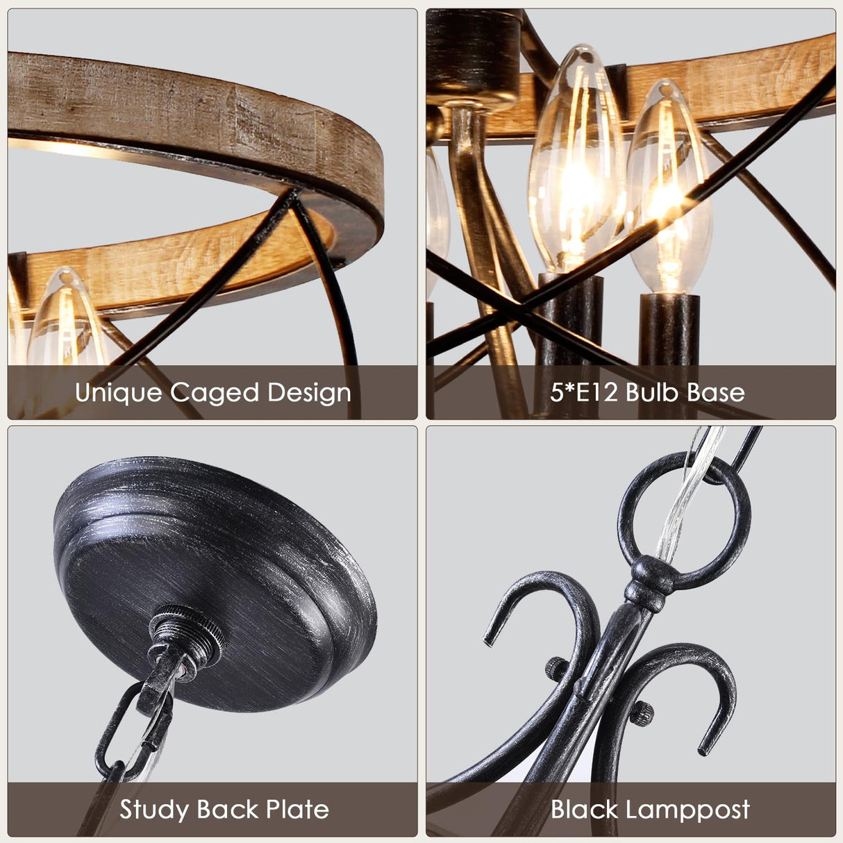 Curve Curio 20'' Farmhouse Chandelier Light Fixture, 5-Light Dining Room Light Fixtures French Country Rustic Chandelier Over Table for Entryway Foyer Bedroom Living Room Curve Curio