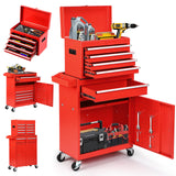 Dawmilon 5-Drawer Rolling Tool Chest, 2-in-1 Tool Box Organizer with Lockable Wheels, Sliding Drawers, and Detachable Top, Garage Workshop Tool Storage Cabinet, Red Dawmilon
