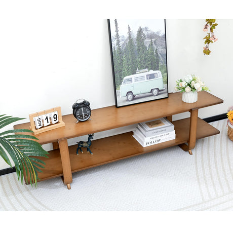 HollyHOME Bamboo TV Stand with Storage for TVs up to 65'', Modern Entertainment Center with 2 Open Shelf, Accent TV Media Console Table for Living Room, Bedroom, 55"(L), Walnut HollyHOME