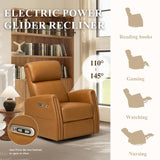 COLAMY Electric Power Swivel Recliner Chair, PU Leather Rocking Chair, 270° Swivel 145° Recliner Chair with Built-in Charging Ports for Living Room, Home, CognacBrown COLAMY