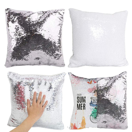 H-E 10pcs* Sublimation Blank Magic Pillow Case Throw Pillow Covers Decorative Square Mermaid Pillowcase Cushion Cover Printing Both Sides 40x40 cm (Silver) H-E
