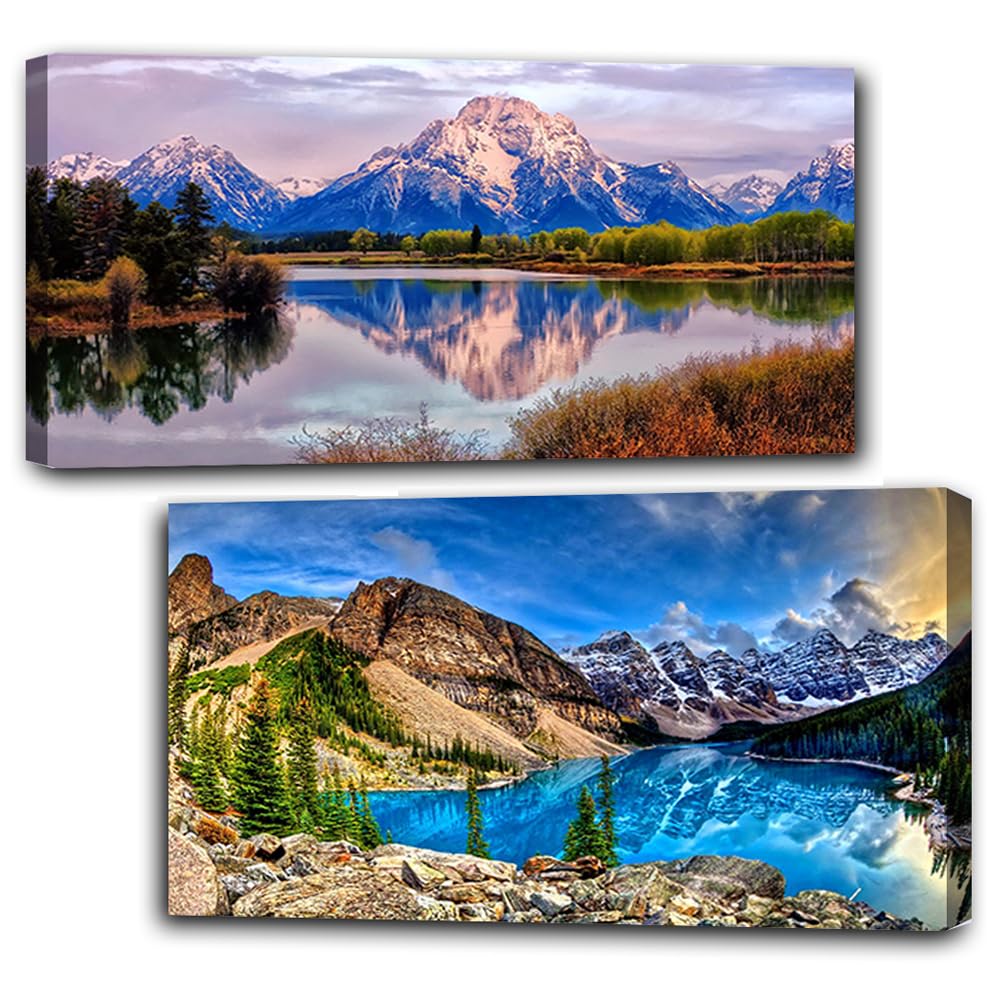 2 Pack Diamond Painting Kits，Large 5D DIY Mountain Lake Diamond Painting Kits for Adults，DIY Full Drill Crystal Rhinestone Arts and Crafts，Gem Art Painting with Diamond Home Wall Decor (28X16inch) OFRKE