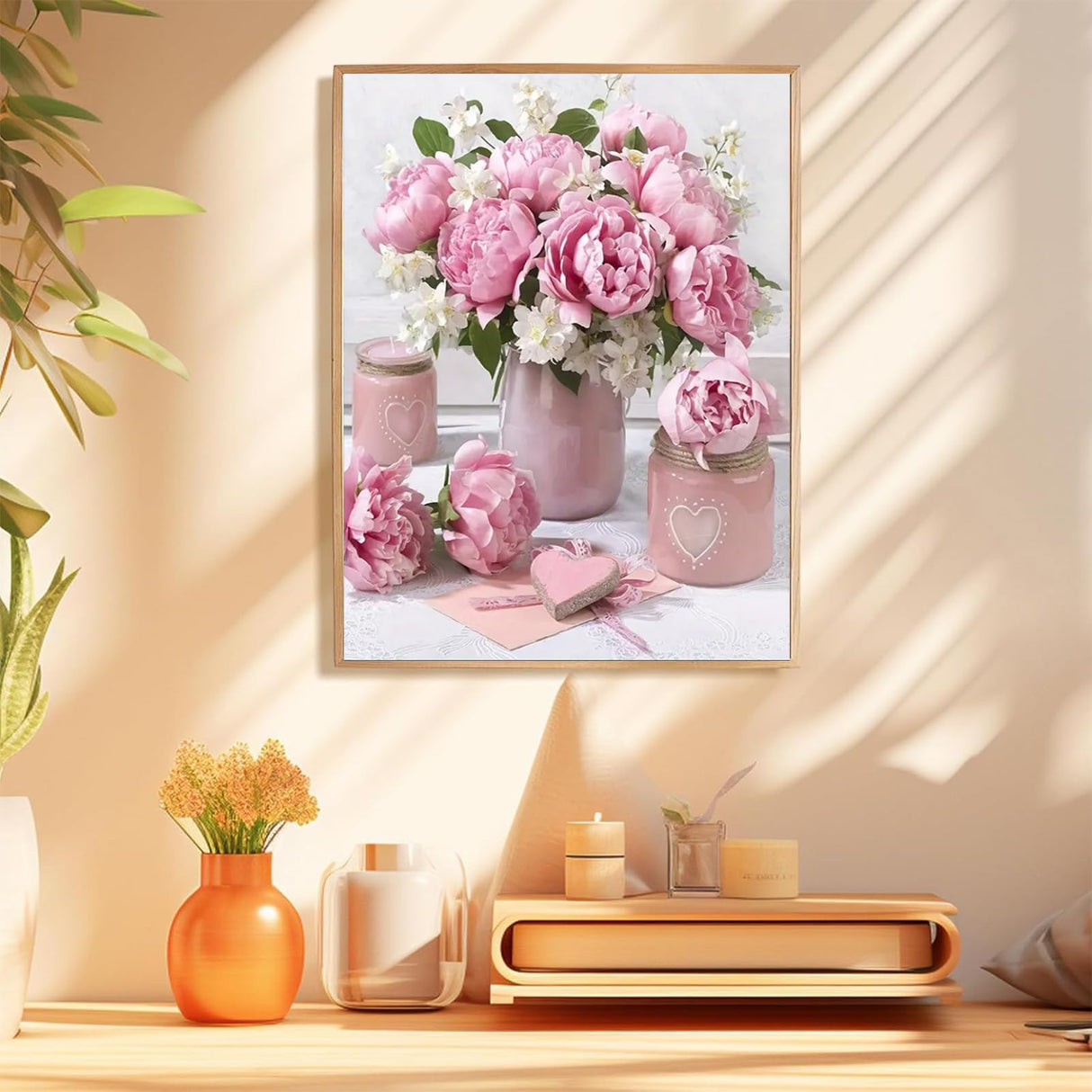 MaiMMaledy Paint by Numbers Kit for Adults Beginners Canvas Pictures with Framed Drawing Painting Acrylic Pigment with Wooden Triangle Easel Pink Flowers 8Wx12L inch MaiMMaledy