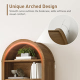 RALGEND Farmhouse Arched Bookshelf, 7 Tiers Arch Bookcase with 2 Spacious Drawers, Modern Book Shelf with Open Display Shelves and Storage Cabinet, for Office, Living Room, Kitchen, Walnut RALGEND