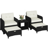 Yaheetech 5 Piece Patio Conversation Set with Ottomans, PE Wicker Balcony Furniture, Rattan Lounge Sofa with Cushions & Pillows, 2 Chairs & Side Table for Backyard, Porch, Garden, Black/Beige Yaheetech