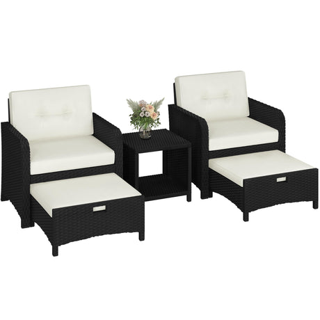 Yaheetech 5 Piece Patio Conversation Set with Ottomans, PE Wicker Balcony Furniture, Rattan Lounge Sofa with Cushions & Pillows, 2 Chairs & Side Table for Backyard, Porch, Garden, Black/Beige Yaheetech