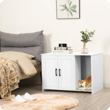 Dwanton Litter Box Enclosure, Cat Litter Box Furniture Hidden, with Scratching Mat, Wooden Cat Washroom Indoor, Fit Most of Litter Box, 31.5" L x 19.7" W x 21.7" H, White Dwanton