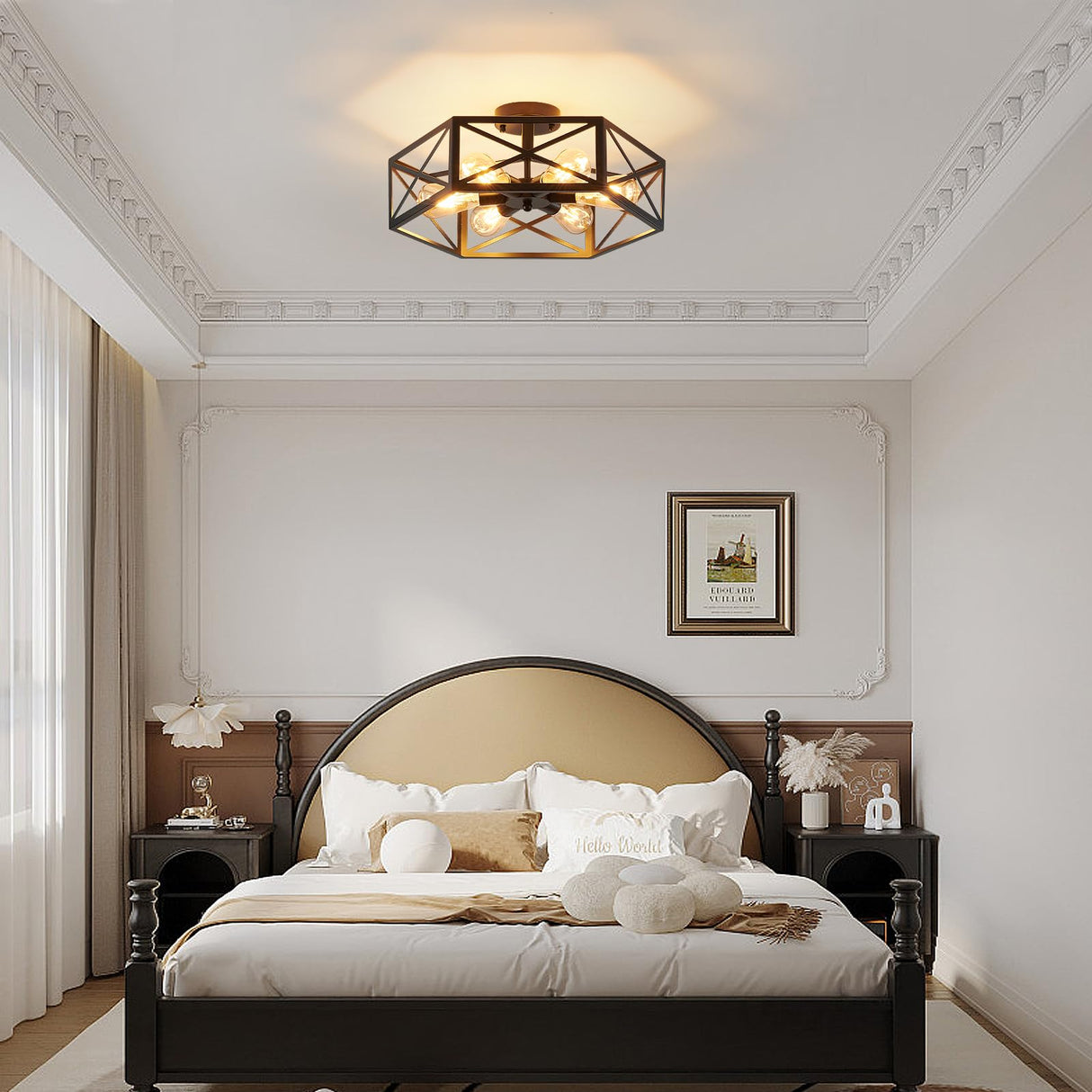 XSDeTu Industrial Semi Flush Mount Ceiling Light, 6 Light Modern Metal Close to Ceiling Light Fixture, Farmhouse Light Fixtures Ceiling Mount, Black Chandelier for Kitchen, Dining Room, Hallway XSDeTu