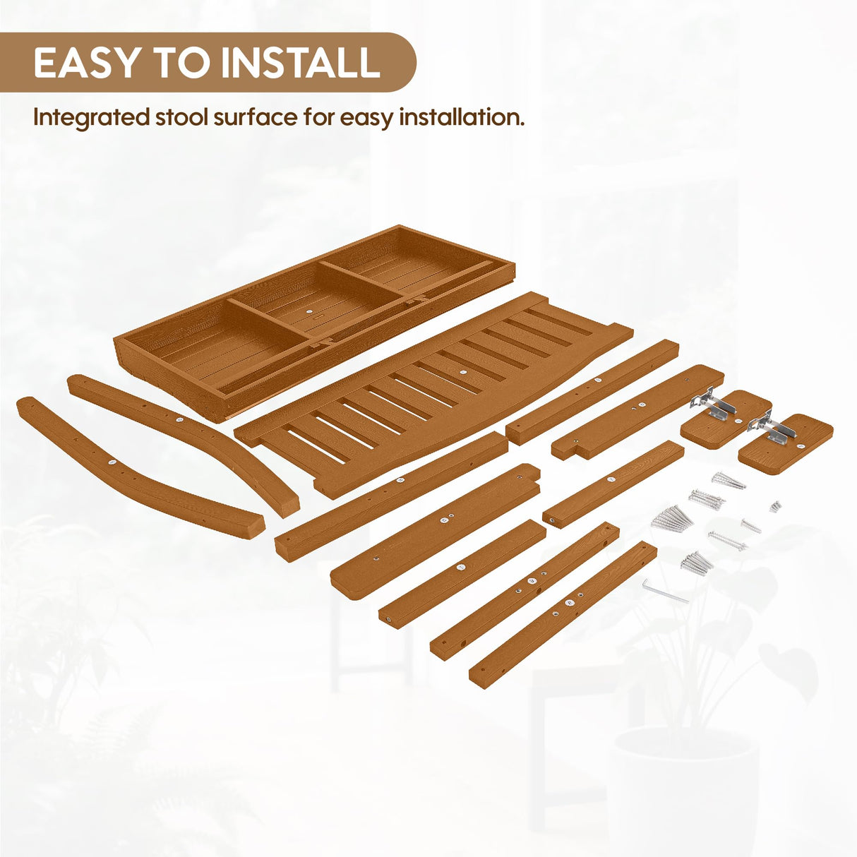 2-Person HIPS Outdoor Benches, Weatherproof Garden Bench with 800 lbs Weight Capacity, Artificial Wood Grains, Never Rot or Fade, Patio Benches for Garden, Porch, Balcony, Backyard,Park, Brown Sunnibety