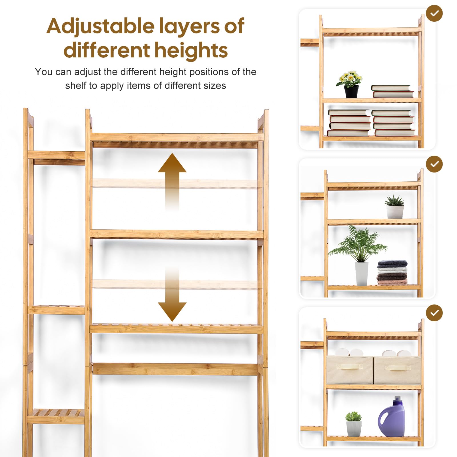 Homde Bamboo Over The Toilet Storage Rack with Adjustable Shelves and Baskets - WoodArtSupply